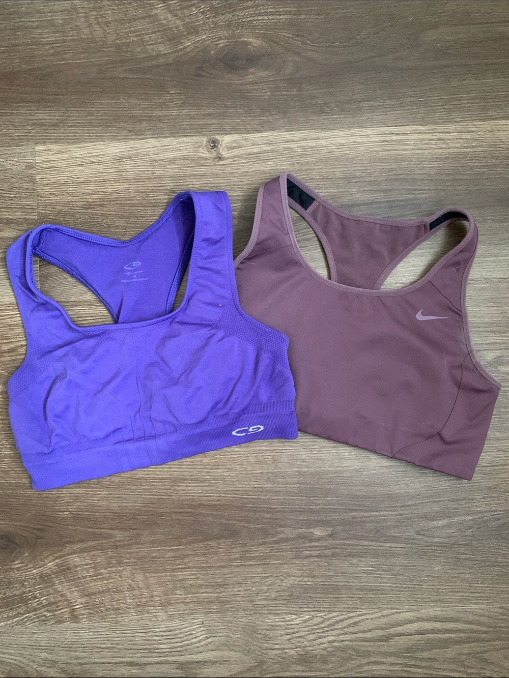 Nike and Champion Purple Sports Bras, Size Medium